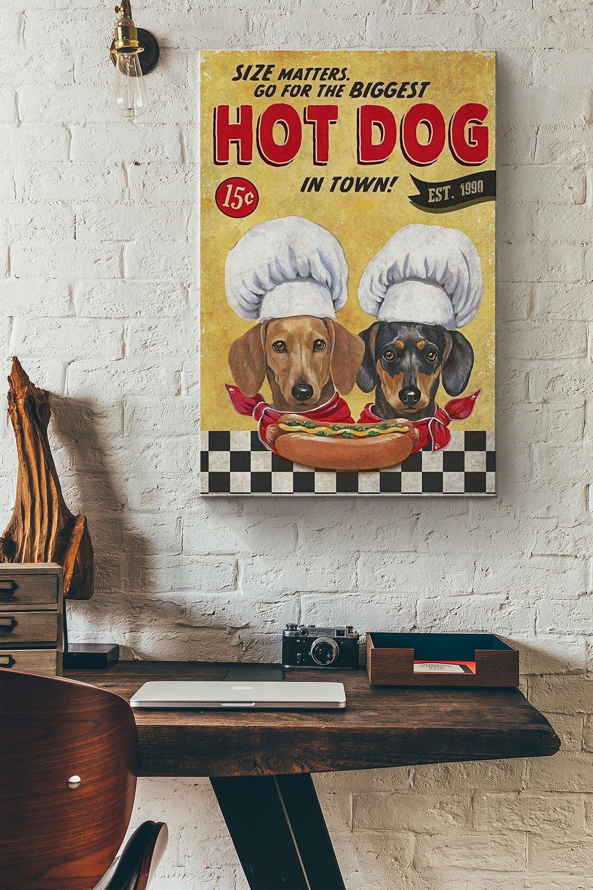 Go For The Biggesrt Hot Dog In Town Poster - Animal Wall Art - Gift For Dog Lover Dachshund Lover Dog Mom Home Decor Restaurant Decor Canvas Gallery Wrapped Canvas Framed Gift Idea Framed Prints, Canvas