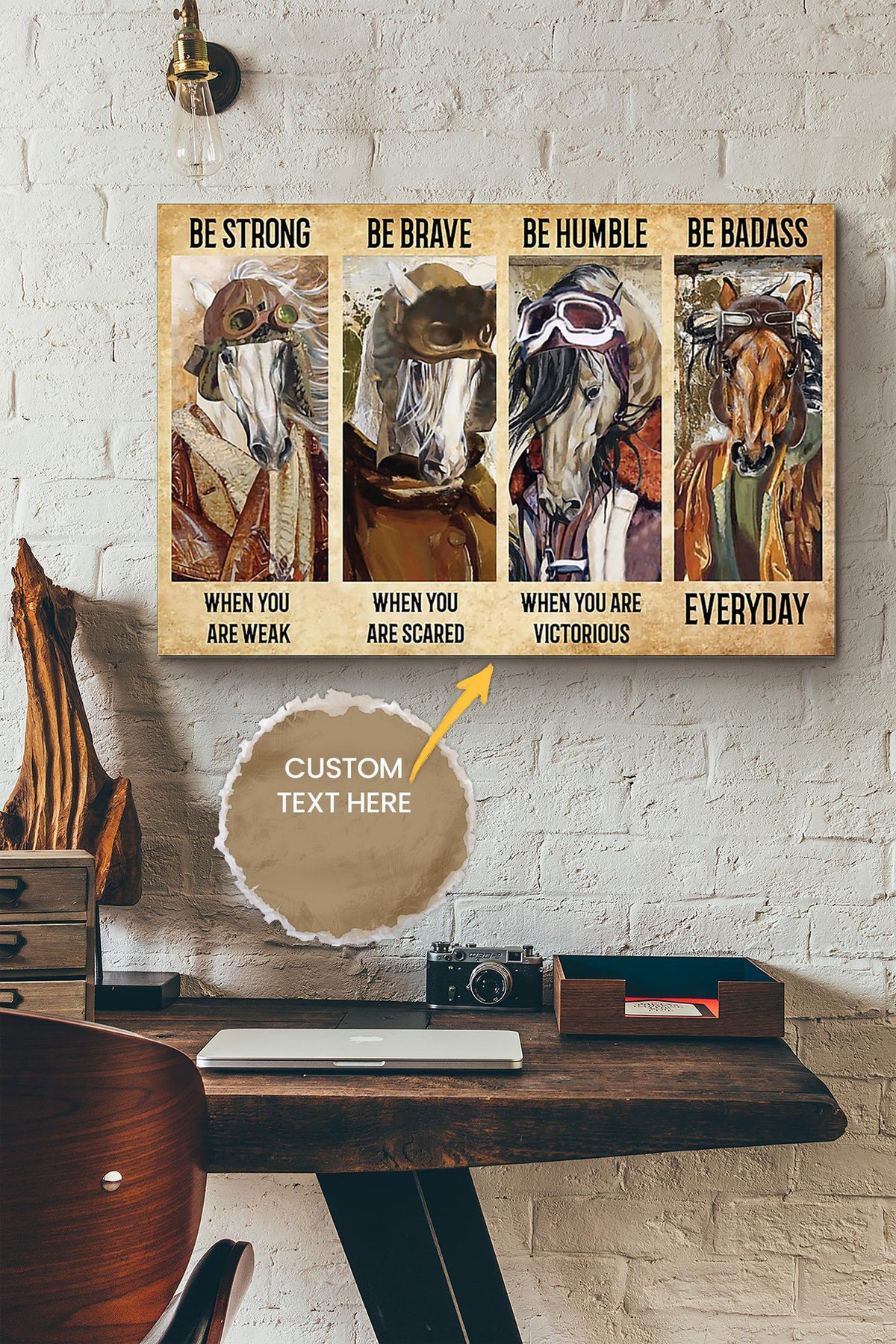 Horse Be Strong Be Brave Poster - Animal Wall Art - Gift For Horse Lover Horse Rider Home Decor Farmhouse Decor Canvas Gallery Wrapped Canvas Framed Gift Idea Framed Prints, Canvas