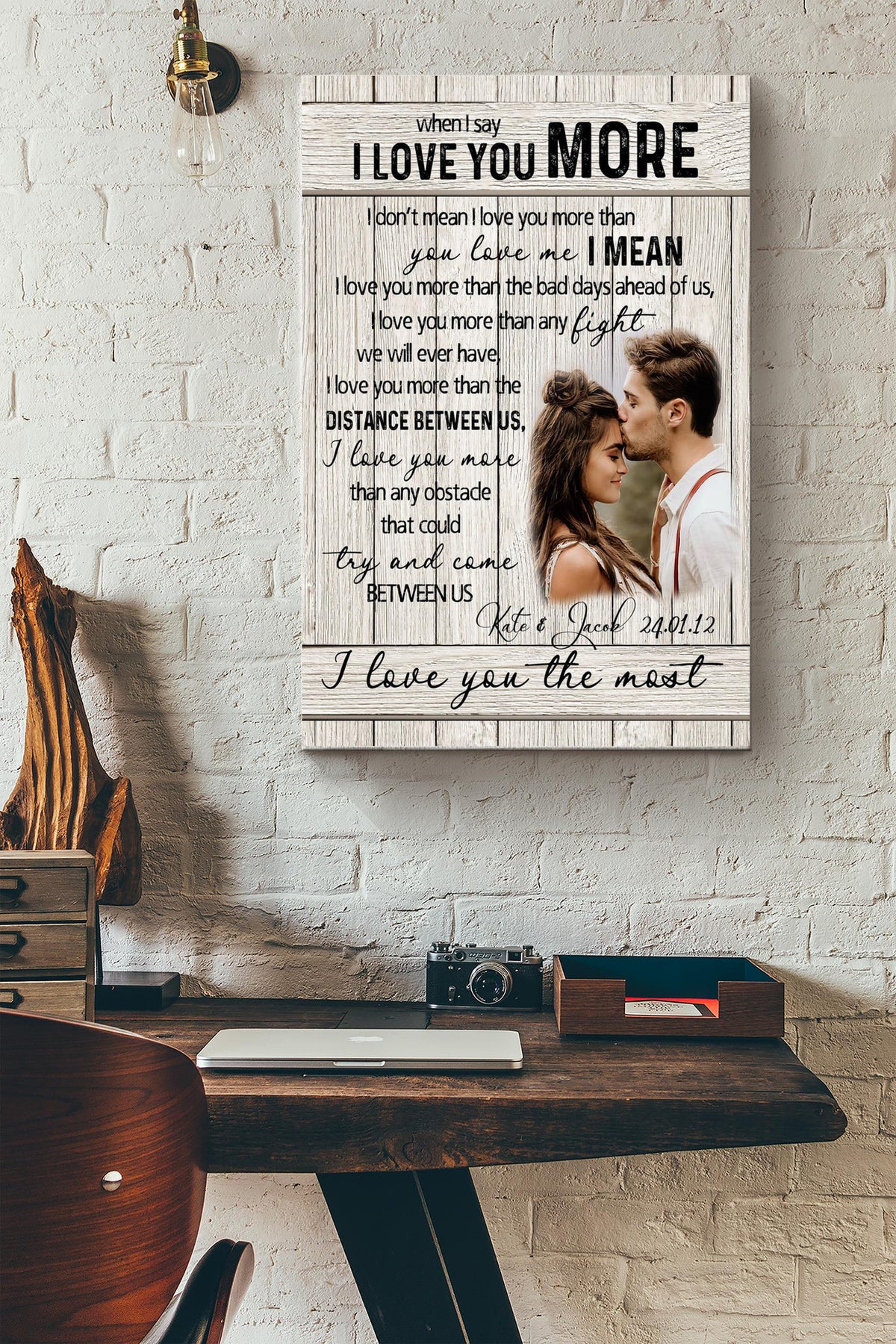 I Love You More Poster - Love Wall Art - Gift For Couple Lover Crush Boyfriend Girlfriend Wife Spouse House Decor Wedding Aniversary Canvas Gallery Wrapped Canvas Framed Gift Idea Framed Prints, Canvas