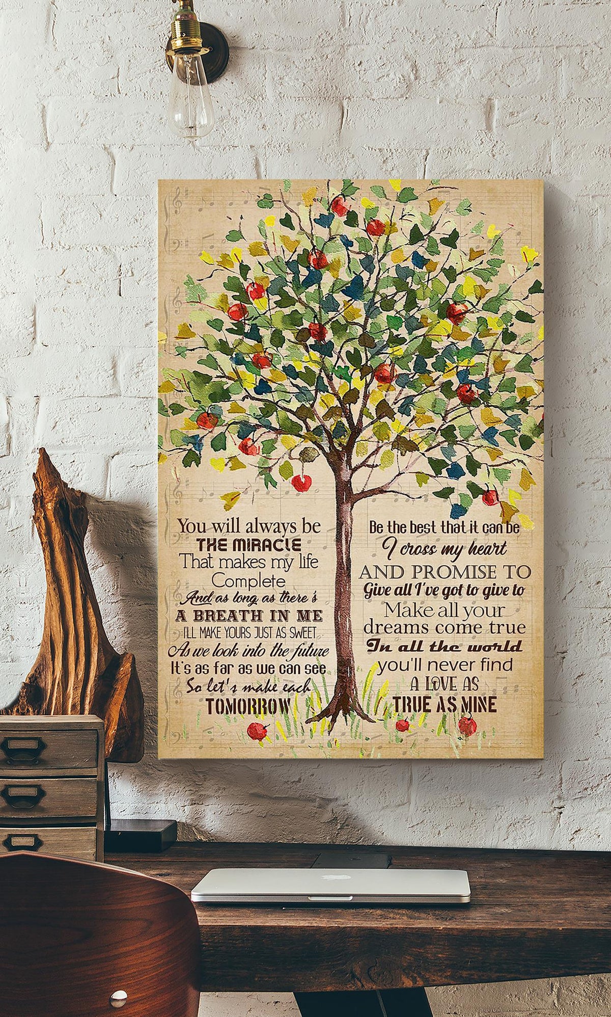 I Cross My Heart Lyrics Colorful Tree Wall Art For Couple Soulmate Valentine Canvas Gallery Wrapped Canvas Framed Gift Idea Framed Prints, Canvas