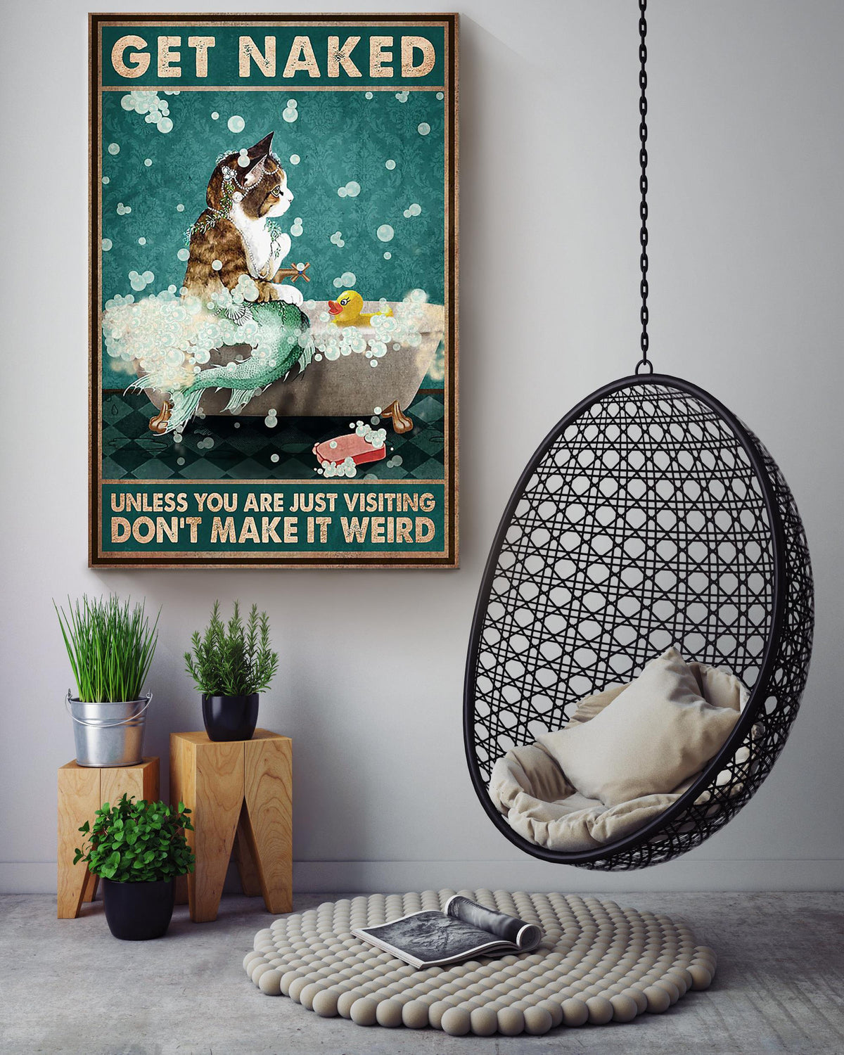 Get Naked Funny Meme Cat In Bath Gift For Bathroom Decor Housewarming Canvas