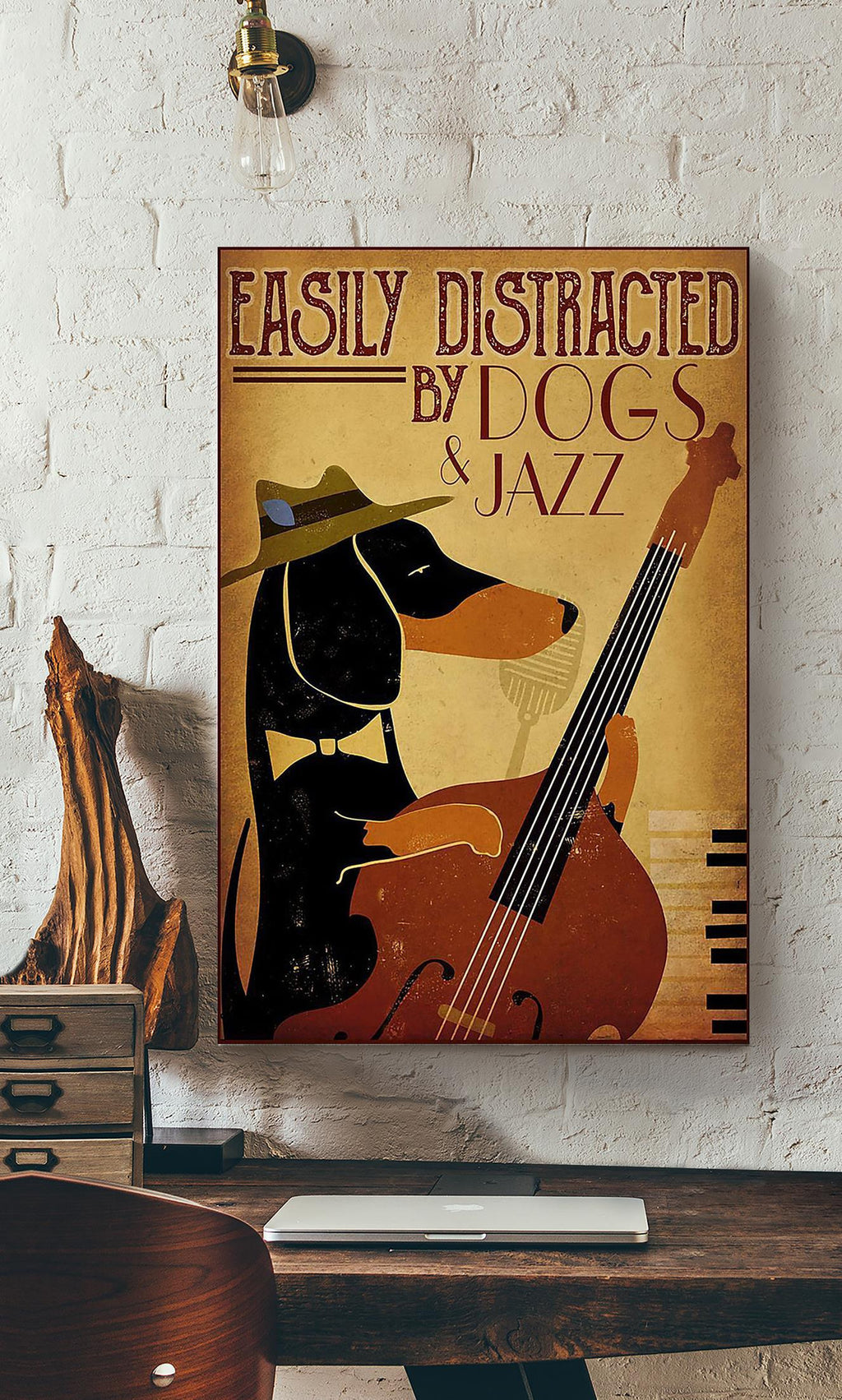 Easily Distracted By Dogs And Jazz Dog Wall Art Gift For Dog Lovers Musician Canvas Gallery Wrapped Canvas Framed Gift Idea Framed Prints, Canvas