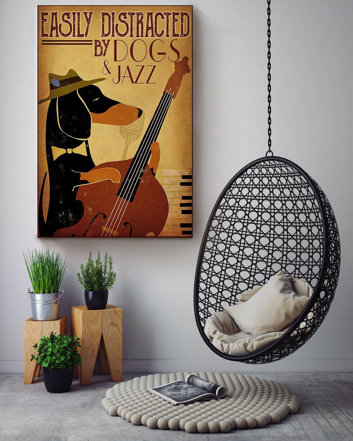 Easily Distracted By Dogs And Jazz Dog Wall Art Gift For Dog Lovers Musician Canvas Gallery Wrapped Canvas Framed Gift Idea Framed Prints, Canvas