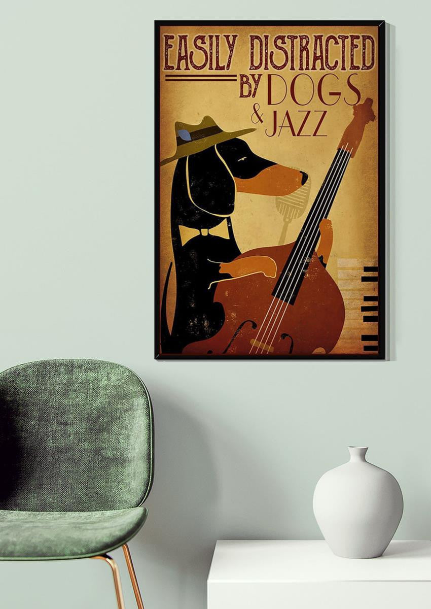 Easily Distracted By Dogs And Jazz Dog Wall Art Gift For Dog Lovers Musician Canvas Gallery Wrapped Canvas Framed Gift Idea Framed Prints, Canvas
