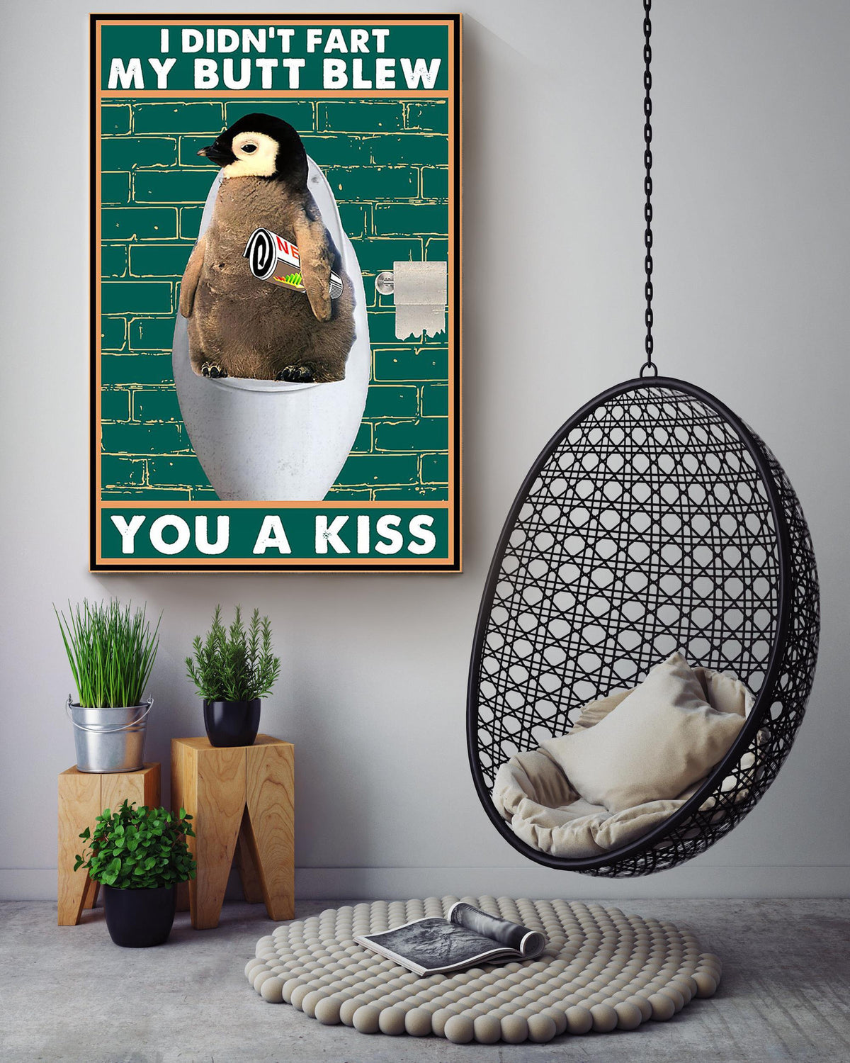 Funny Quote Cute Penguin My Butt Blew You A Kiss Gift For Housewarming Home Decor Canvas