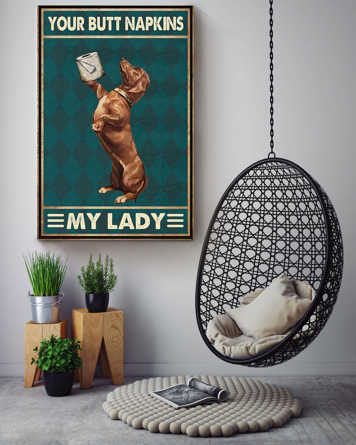 Dachshund Poster Your Butt Napkins My Lady Poster Bathroom Decor Wall Art For Dachshund Lover Canvas Framed Prints, Canvas