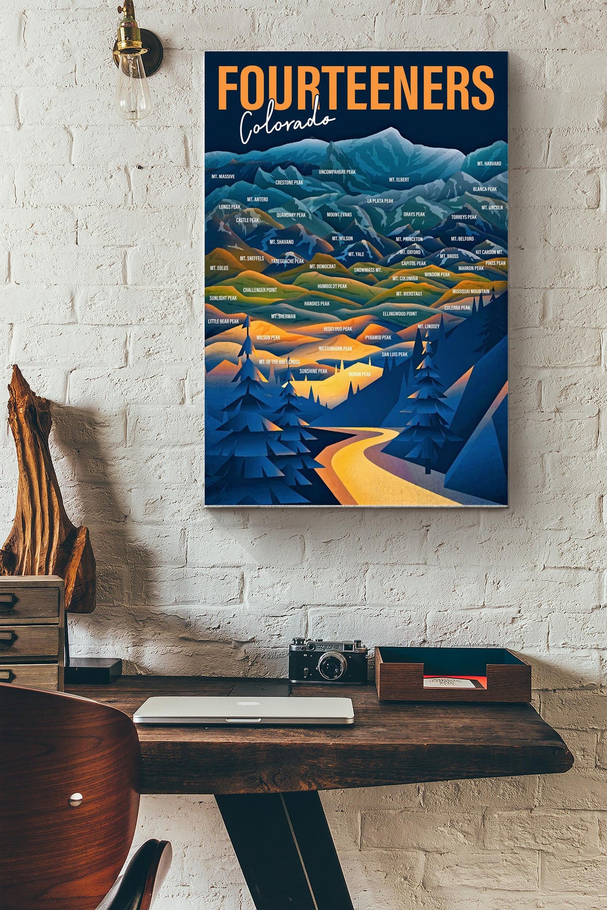Fourteeners Colorado Mountain Poster - Traveling Wall Art - Gift For Tourist Souvenir Traveling Lover Hiking Mountain Lover Canvas Gallery Wrapped Canvas Framed Gift Idea Framed Prints, Canvas