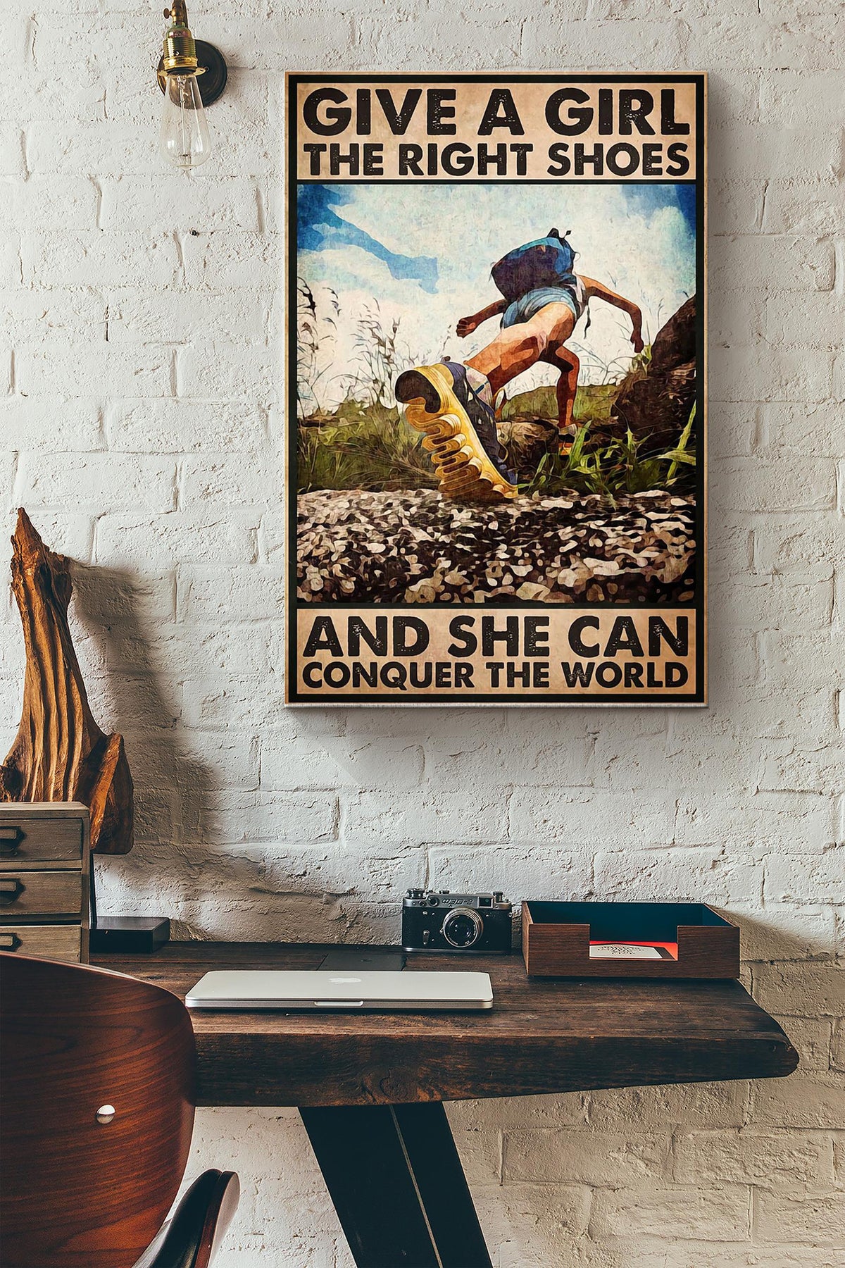 Hiking - Give A Girl The Right Shoes Canvas Gallery Wrapped Canvas Framed Gift Idea