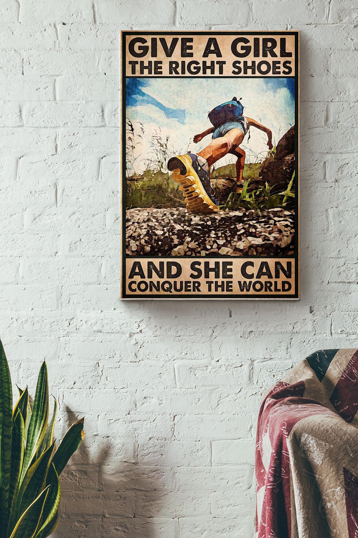 Hiking - Give A Girl The Right Shoes Canvas Gallery Wrapped Canvas Framed Gift Idea