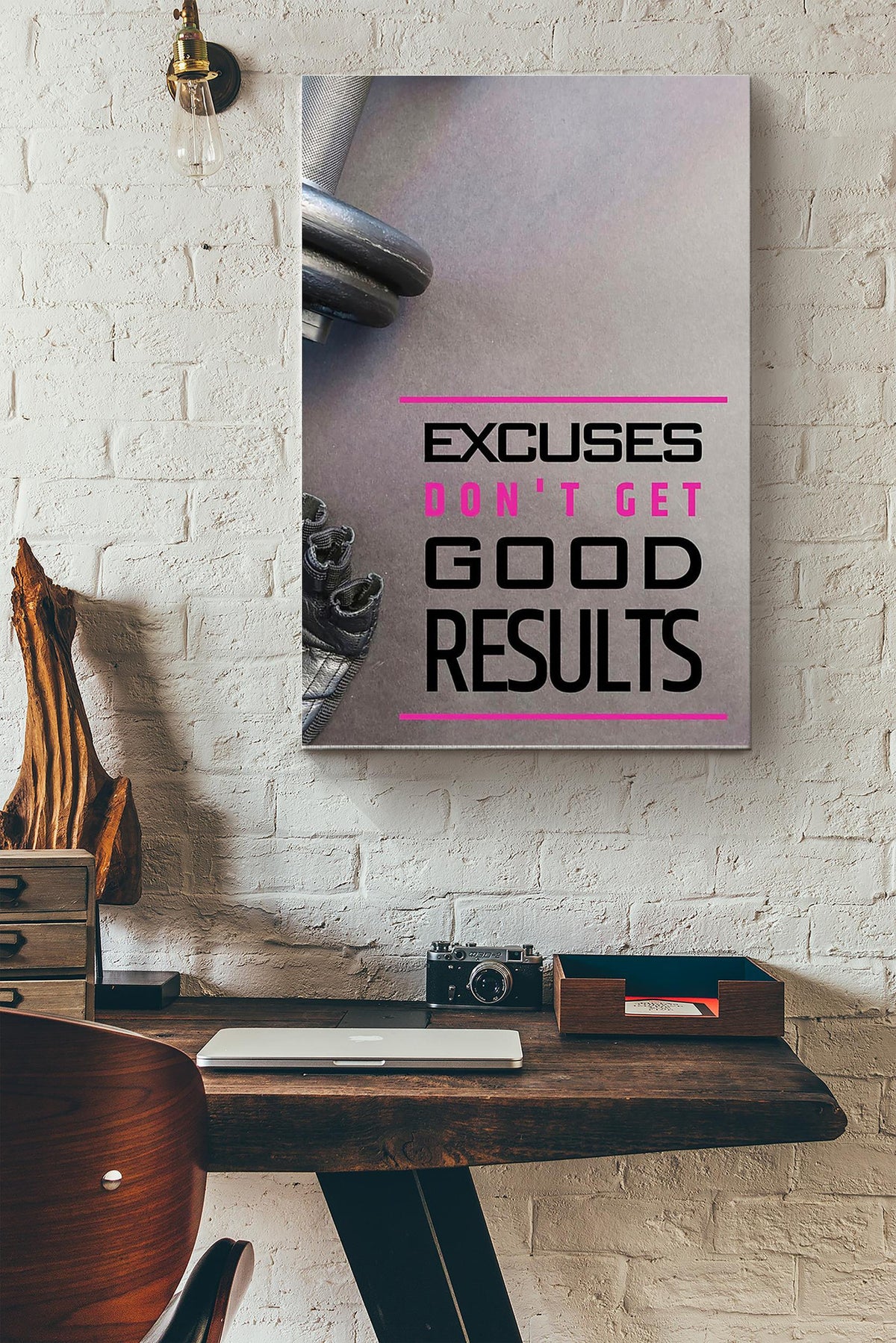 Excuses Dont Get Good Results Fitness Poster Canvas Gallery Wrapped Canvas Framed Gift Idea