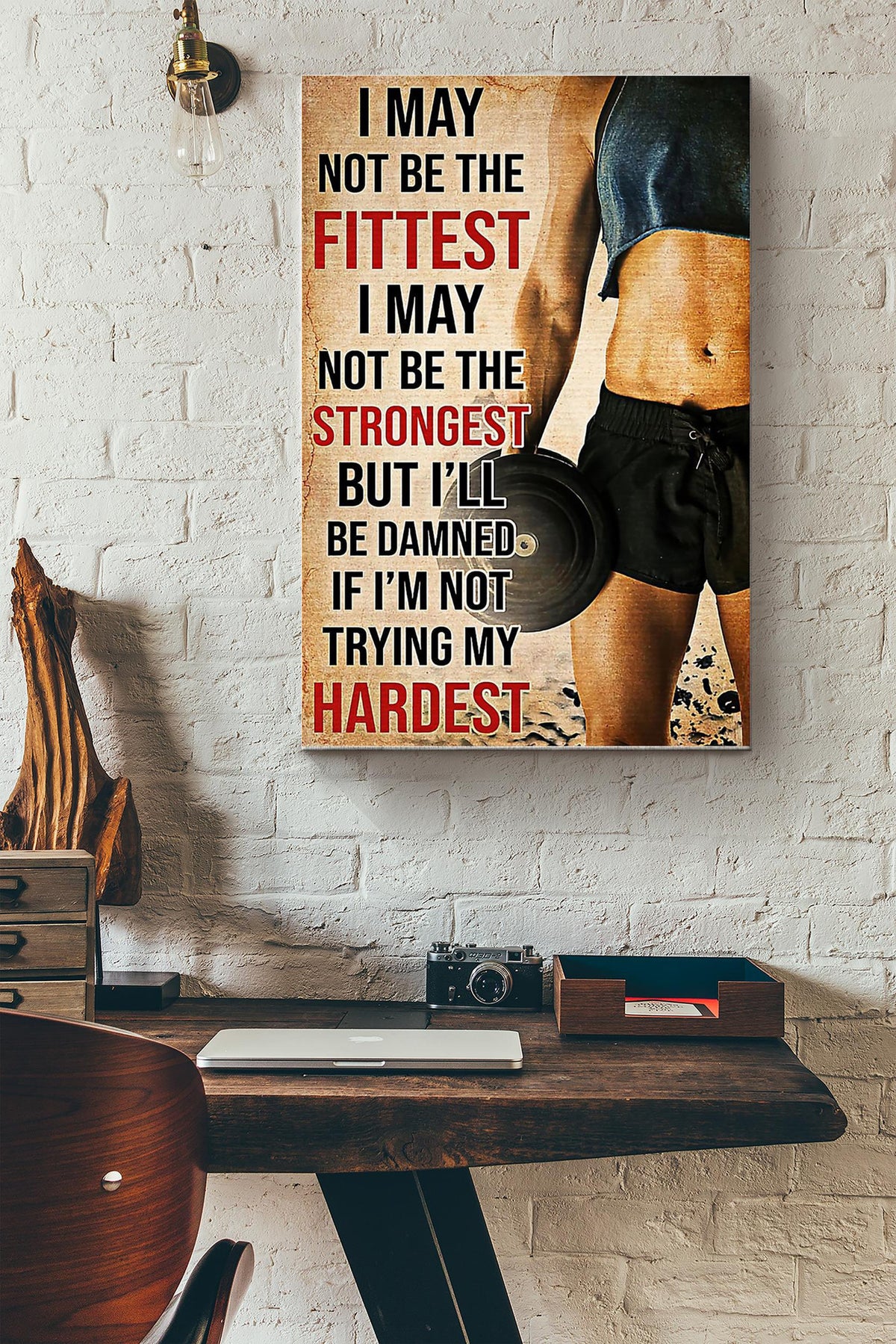 I May Not Be The Fittest Or The Strongest But Im Trying My Hardest Lifting Fitness Poster Canvas Gallery Wrapped Canvas Framed Gift Idea