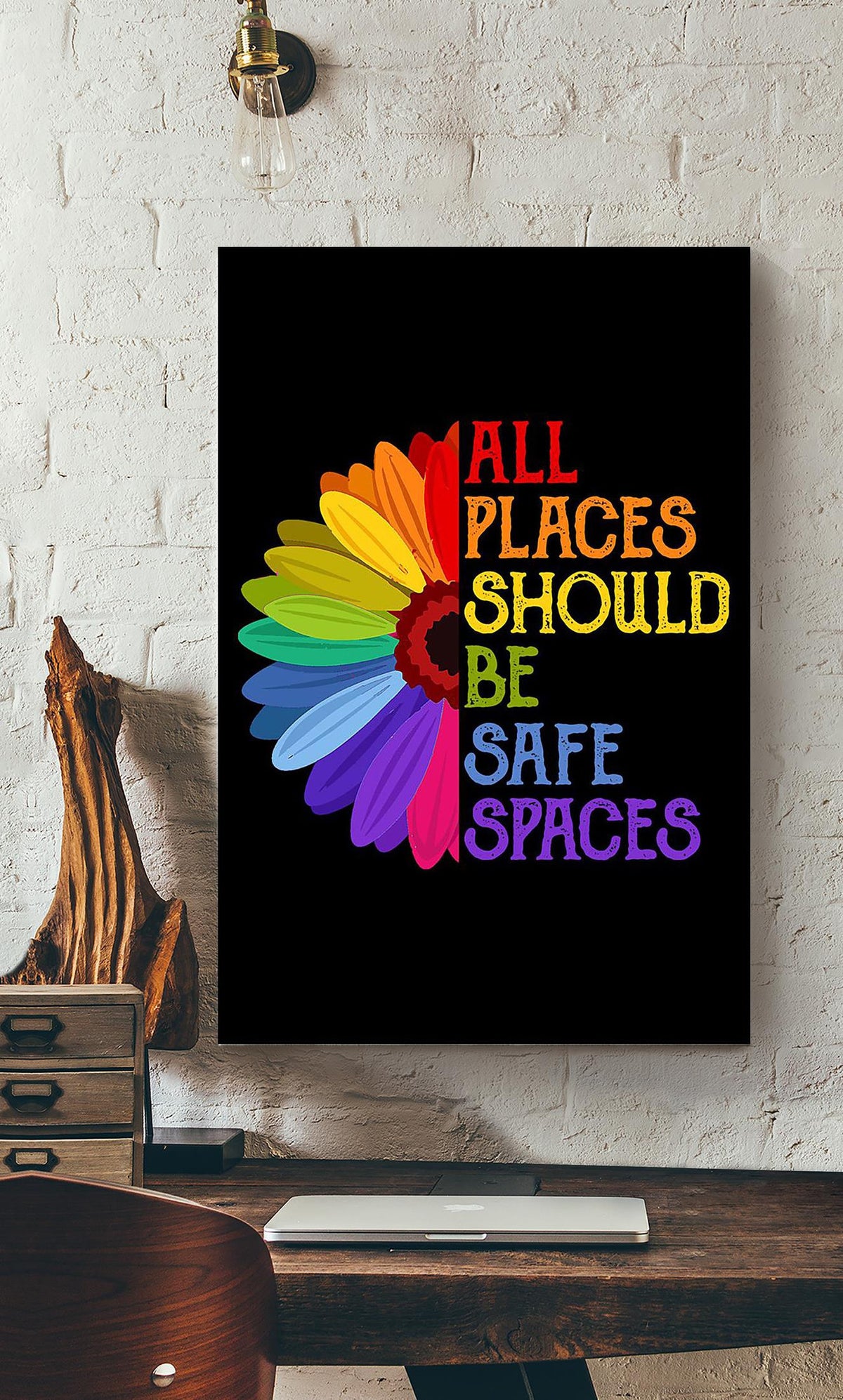 Flower All Places Should Be Safe Spaces Equality Wall Art Gift For Lgbt Pride Month Canvas Gallery Wrapped Canvas Framed Gift Idea Framed Prints, Canvas