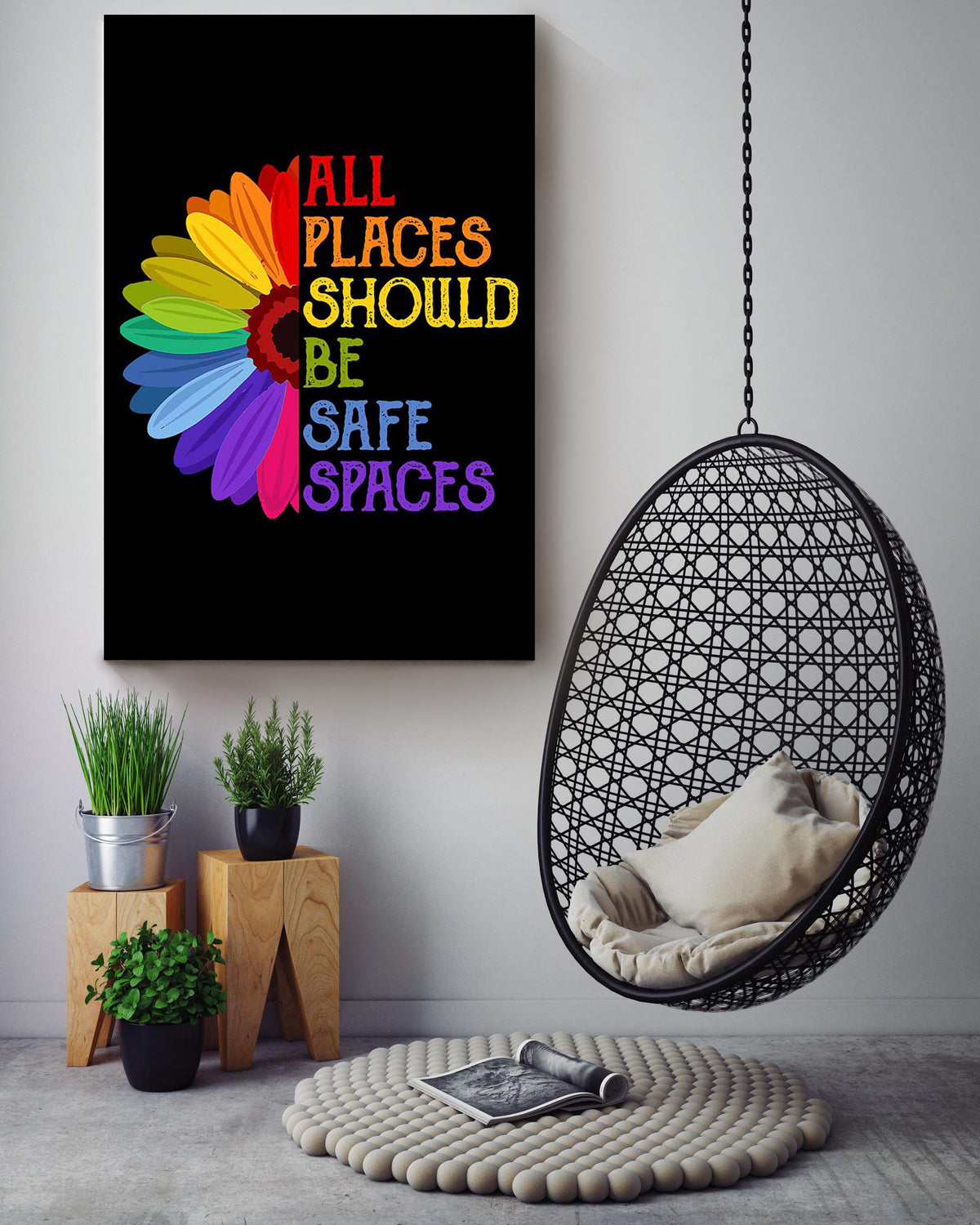 Flower All Places Should Be Safe Spaces Equality Wall Art Gift For Lgbt Pride Month Canvas Gallery Wrapped Canvas Framed Gift Idea Framed Prints, Canvas
