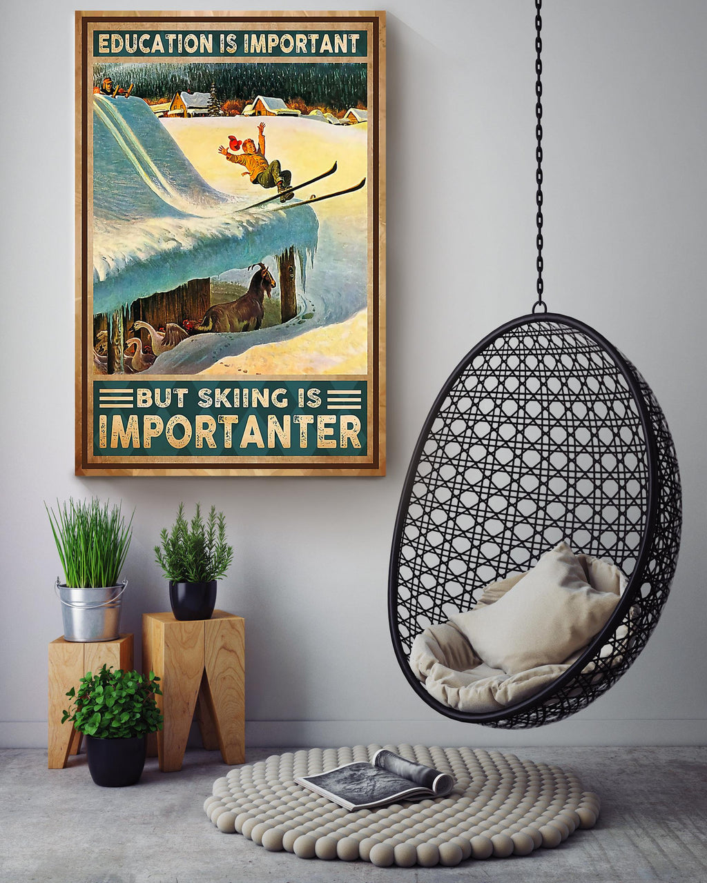 Education Is Important But Skiing Is Importer For Skier Birthday Gift Home Decor Canvas Gallery Wrapped Canvas Framed Gift Idea
