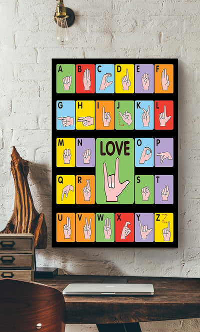 Educational Sign Language Knowledge Wall Art For Kid Nursery School Decor Canvas Gallery Wrapped Canvas Framed Gift Idea Framed Prints, Canvas