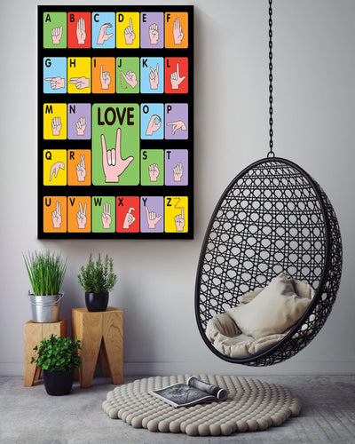 Educational Sign Language Knowledge Wall Art For Kid Nursery School Decor Canvas Gallery Wrapped Canvas Framed Gift Idea Framed Prints, Canvas