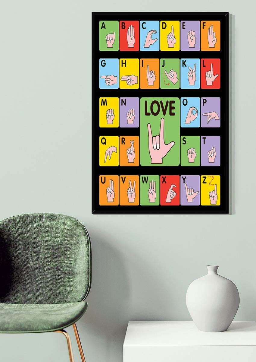 Educational Sign Language Knowledge Wall Art For Kid Nursery School Decor Canvas Gallery Wrapped Canvas Framed Gift Idea Framed Prints, Canvas