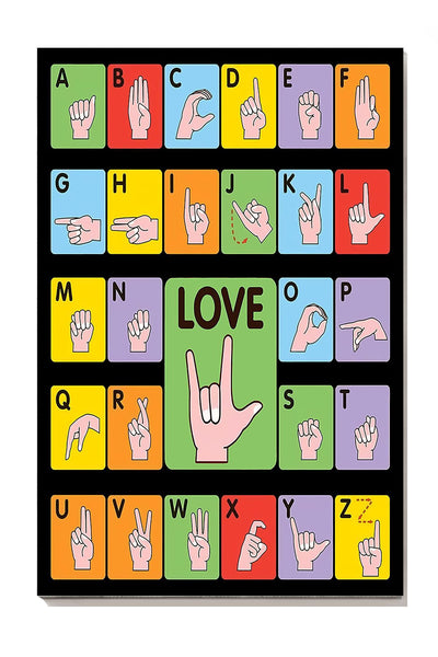 Educational Sign Language Knowledge Wall Art For Kid Nursery School Decor Canvas Gallery Wrapped Canvas Framed Gift Idea Framed Prints, Canvas
