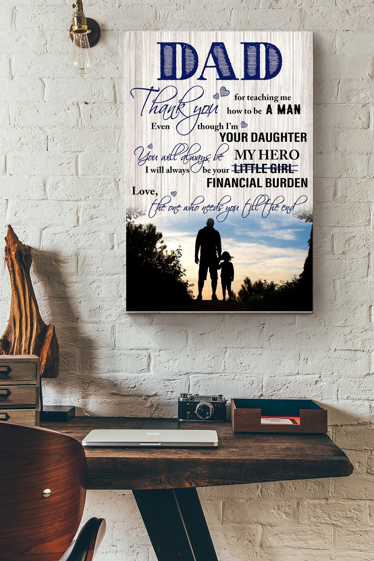 Dad Thank You For Teaching Me Poster - Father's Day Wall Art - Gift For Daddy, Father's Day, Dad's Birthday Canvas Gallery Wrapped Canvas Framed Gift Idea Framed Prints, Canvas