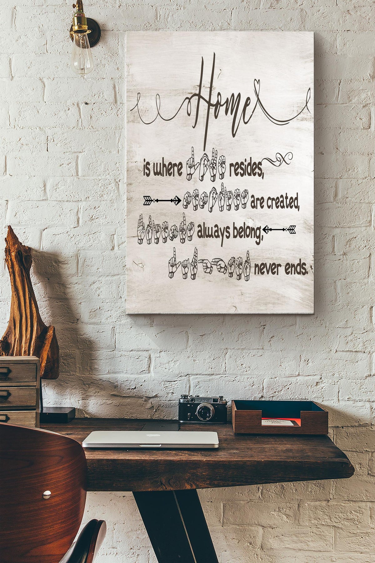 Home Sign Language Poster - Home Decor Wall Art - Gift For Family Father Mother Kids Fathers Day Mothers Day Canvas Gallery Wrapped Canvas Framed Gift Idea Framed Prints, Canvas