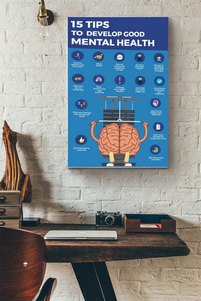 Funny 15 Tips To develop Good Mental Healthy Emotion Poster Canvas Gallery Wrapped Canvas Framed Gift Idea