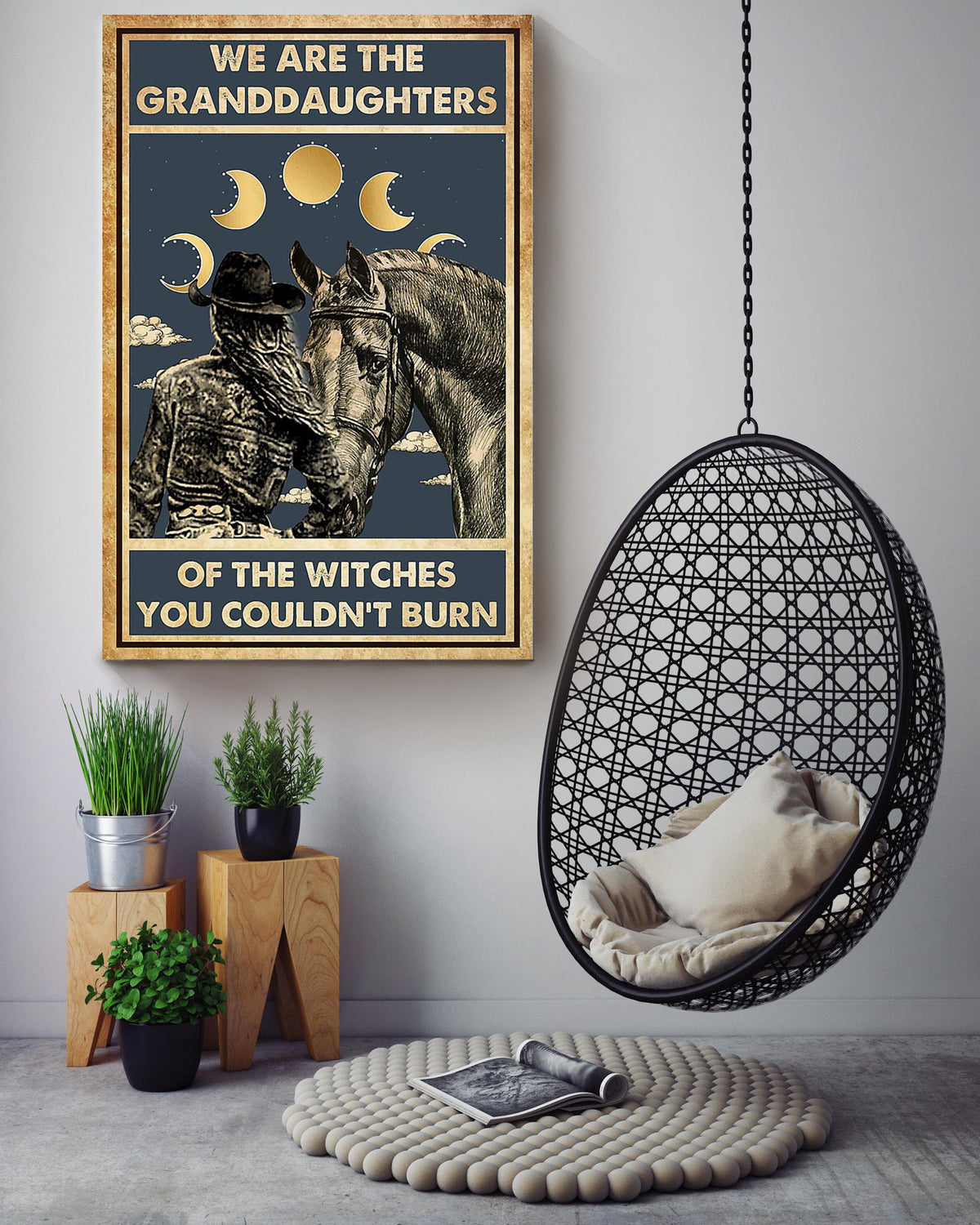 Granddaughter Of Witches Cowgirl Halloween Wall Decor Gift For Pumpkin Carving Ideas Halloween Decorations Haunted Houses Canvas