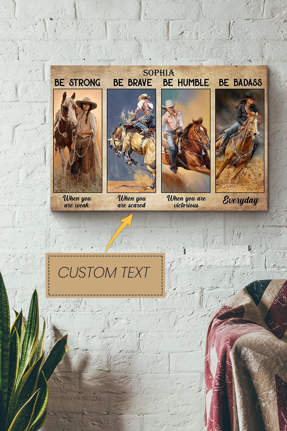 Cowgirl be Strong Personalized Poster - Motivation Wall Art - Gift For Farmhouse Decor Housewarming Cowgirl Canvas Gallery Wrapped Canvas Framed Gift Idea Framed Prints, Canvas