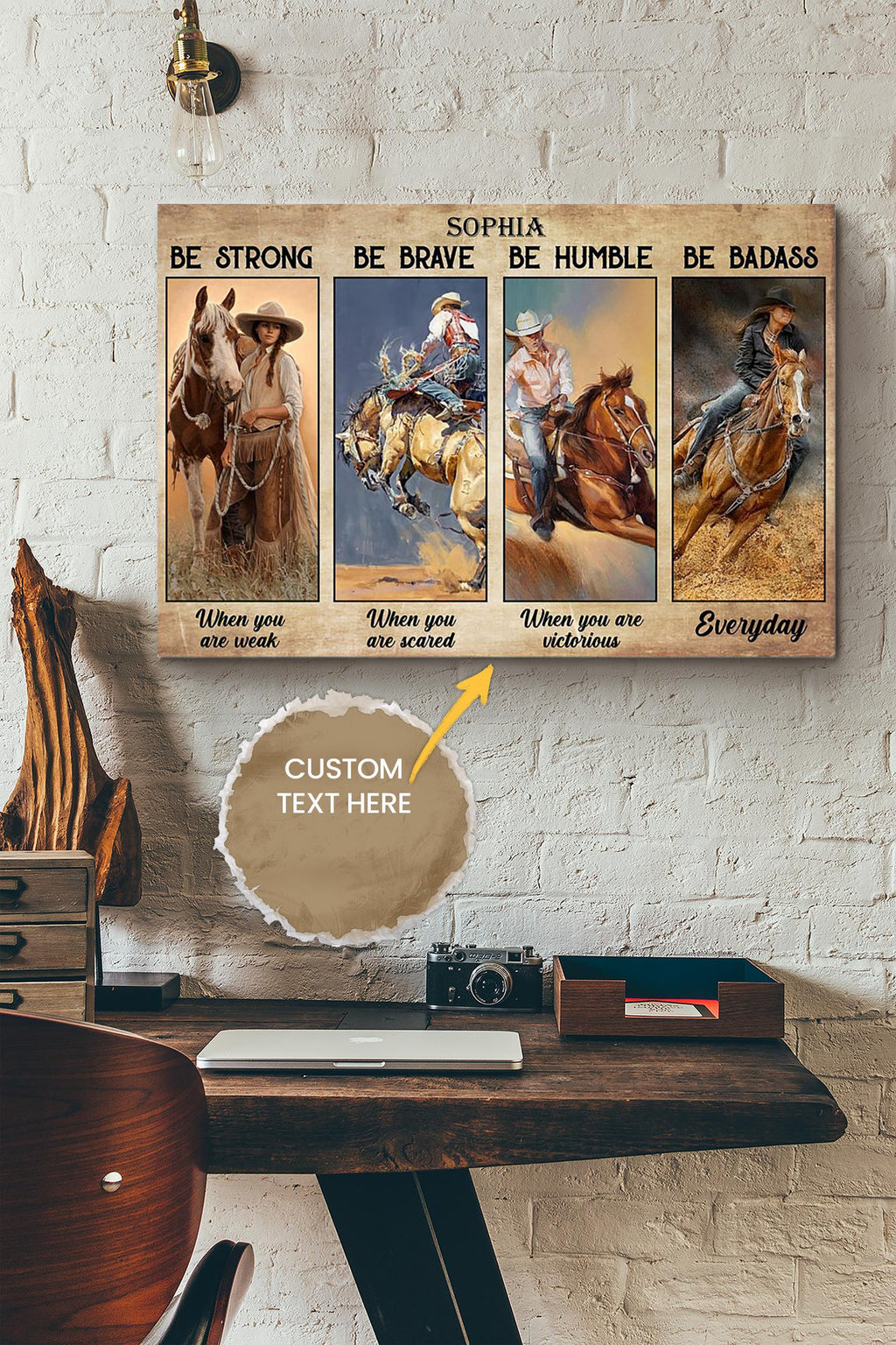 Cowgirl be Strong Personalized Poster - Motivation Wall Art - Gift For Farmhouse Decor Housewarming Cowgirl Canvas Gallery Wrapped Canvas Framed Gift Idea Framed Prints, Canvas