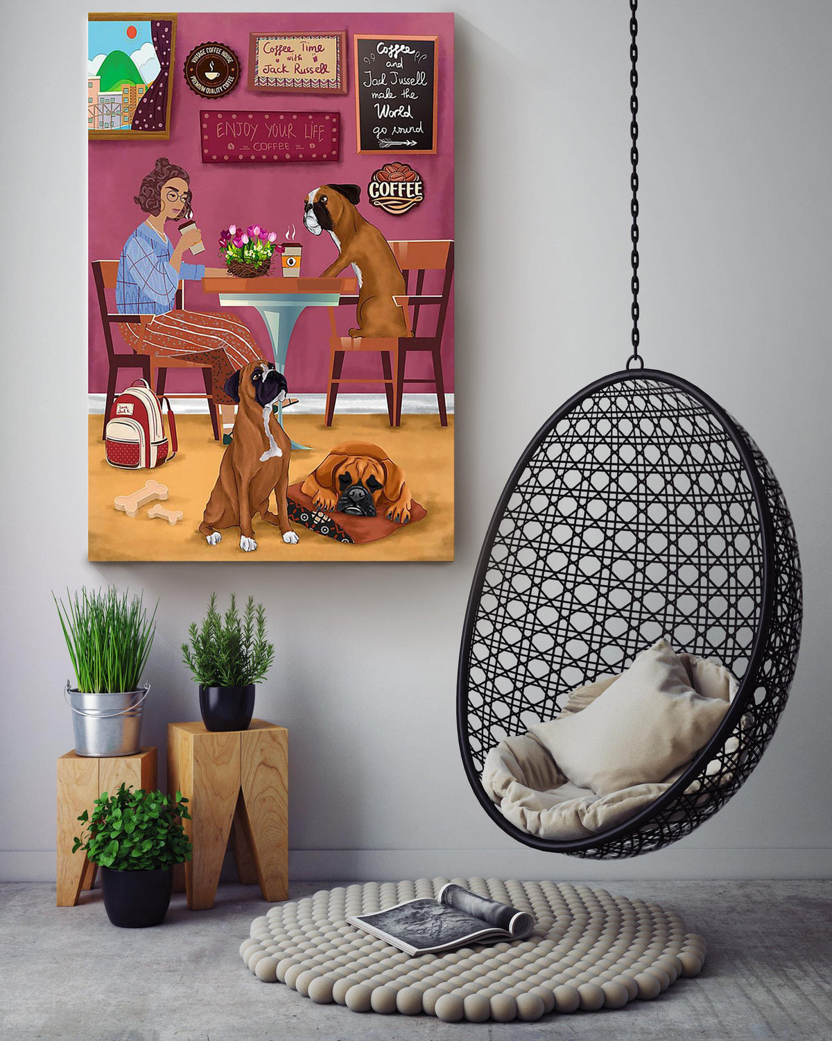 Coffee Time With Dogs Enjoy Your Life Wall Art For Dog Lover Housewarming Canvas Gallery Wrapped Canvas Framed Gift Idea Framed Prints, Canvas
