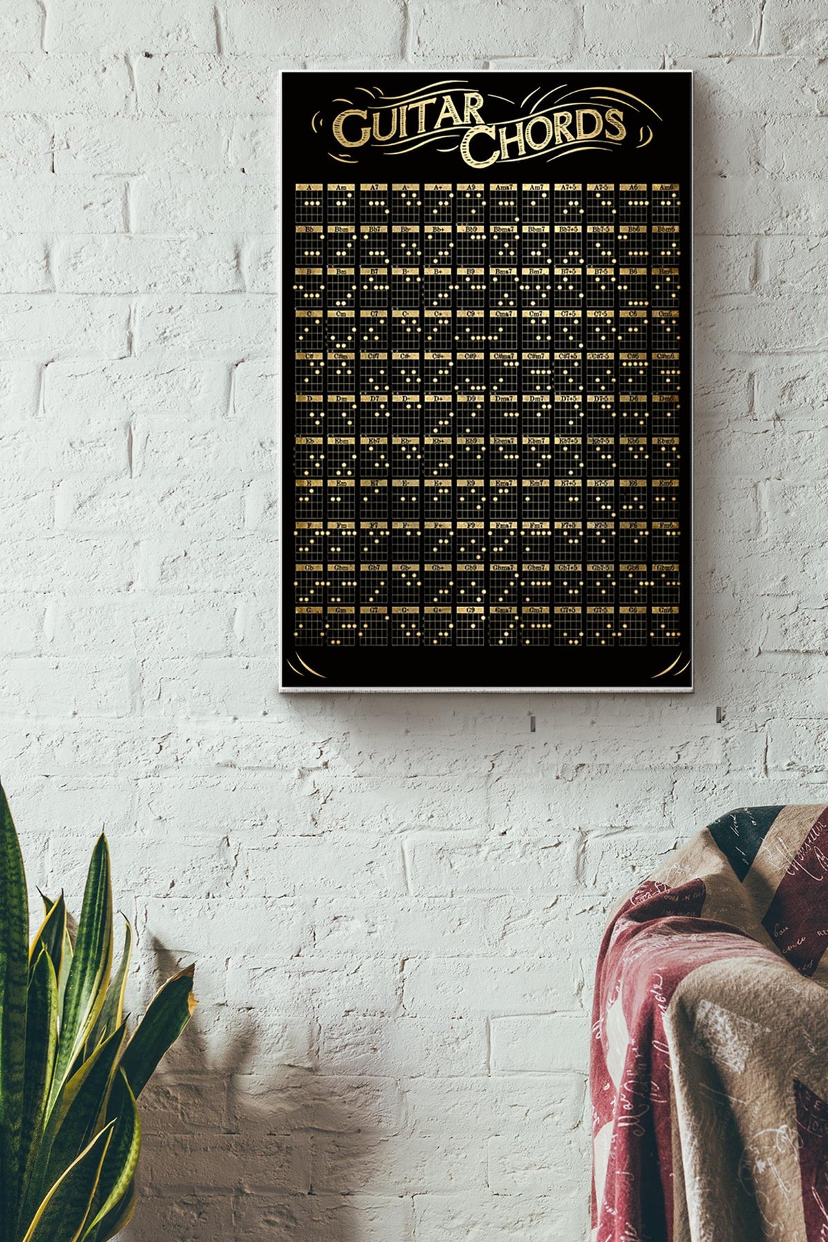 Guitar Chords Poster Black White Satin Poster Canvas Gallery Wrapped Canvas Framed Gift Idea