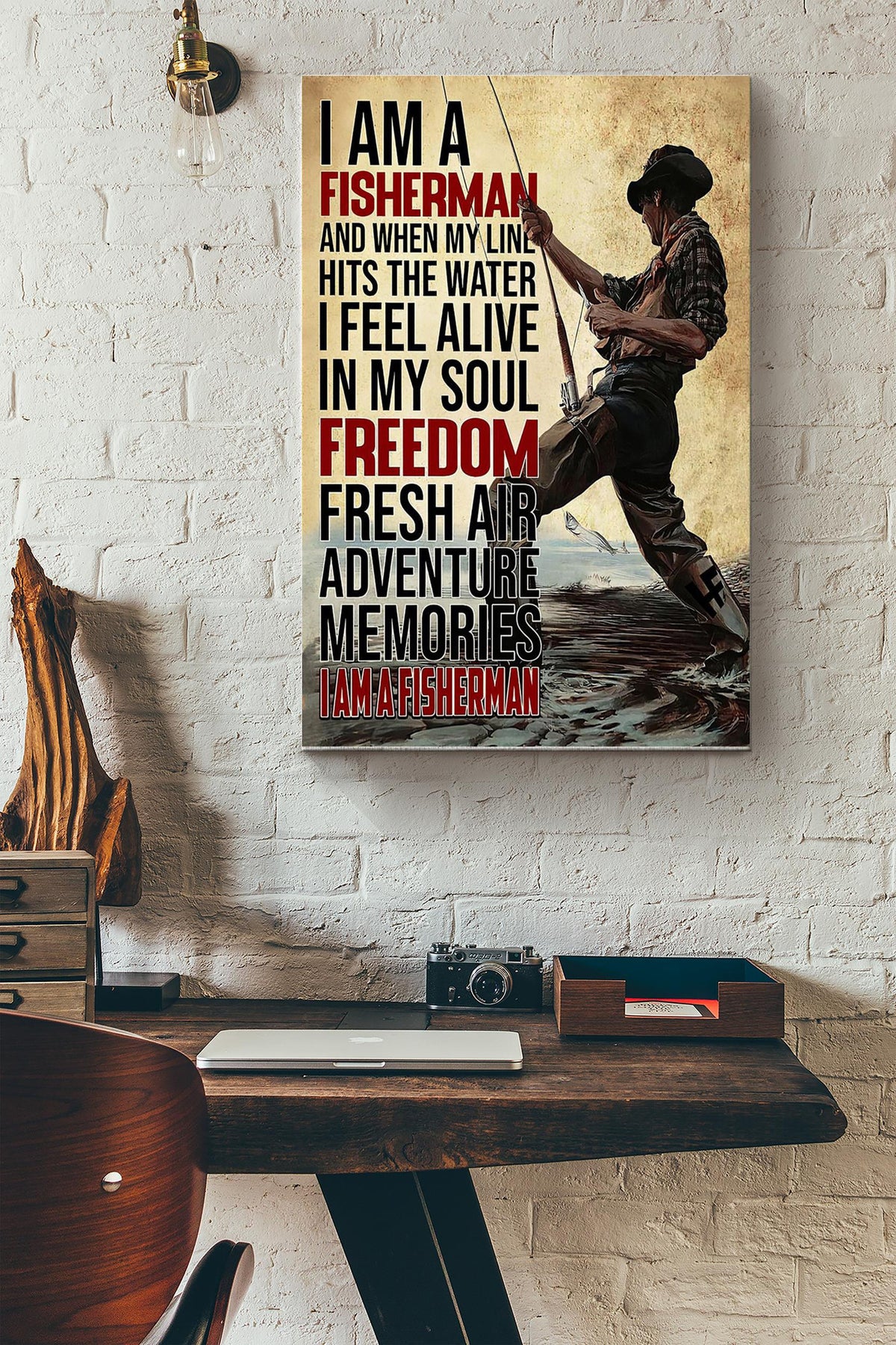 Fishing I Am A Fisherman Canvas Gallery Wrapped Canvas Framed Gift Idea