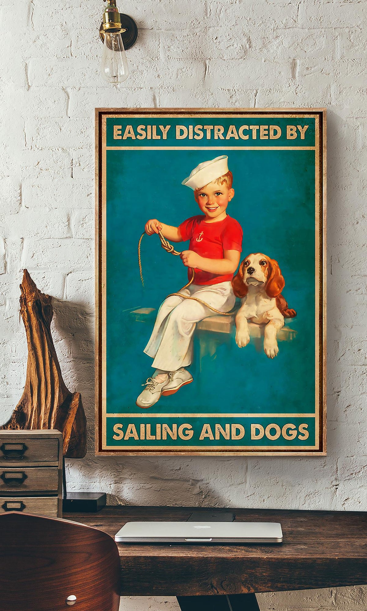 Easily Distracted By Sailing And Dogs Wall Art For Sailing Lover Dog Lover Beach House Decor Birthday Gift Canvas Gallery Wrapped Canvas Framed Gift Idea Framed Prints, Canvas