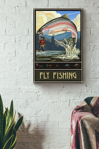 Fly Fishing Big Fish Poster Canvas Gallery Wrapped Canvas Framed Gift Idea