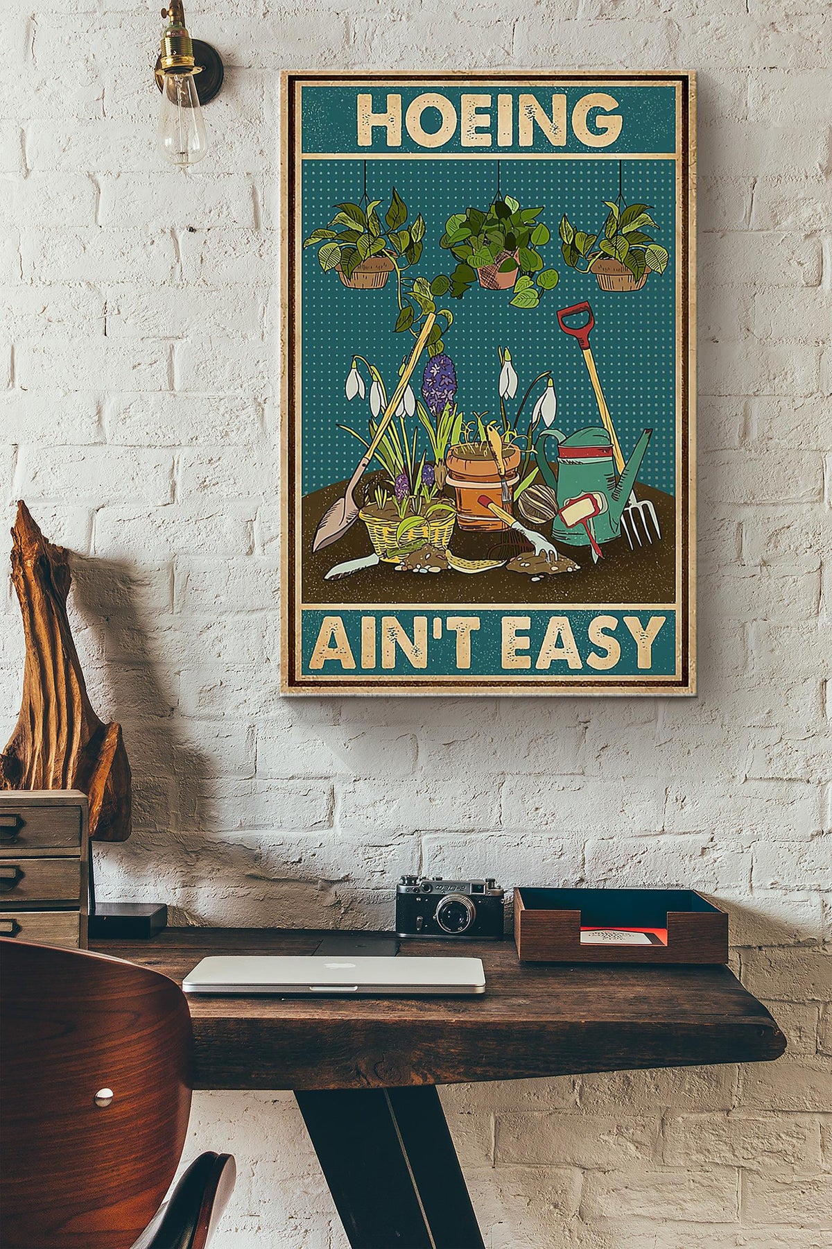 Hoeing Ain't Easy Poster - Gardening Wall Art - Gift For Gardener, Gardenkeeper, Plants Lover, Flower Lover Canvas Gallery Wrapped Canvas Framed Gift Idea Framed Prints, Canvas