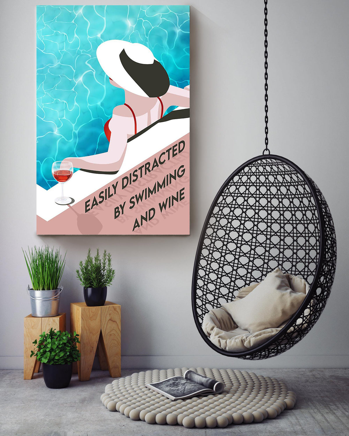 Easily Distracted By Swimming And Wine For Home Decor Housewarming Canvas