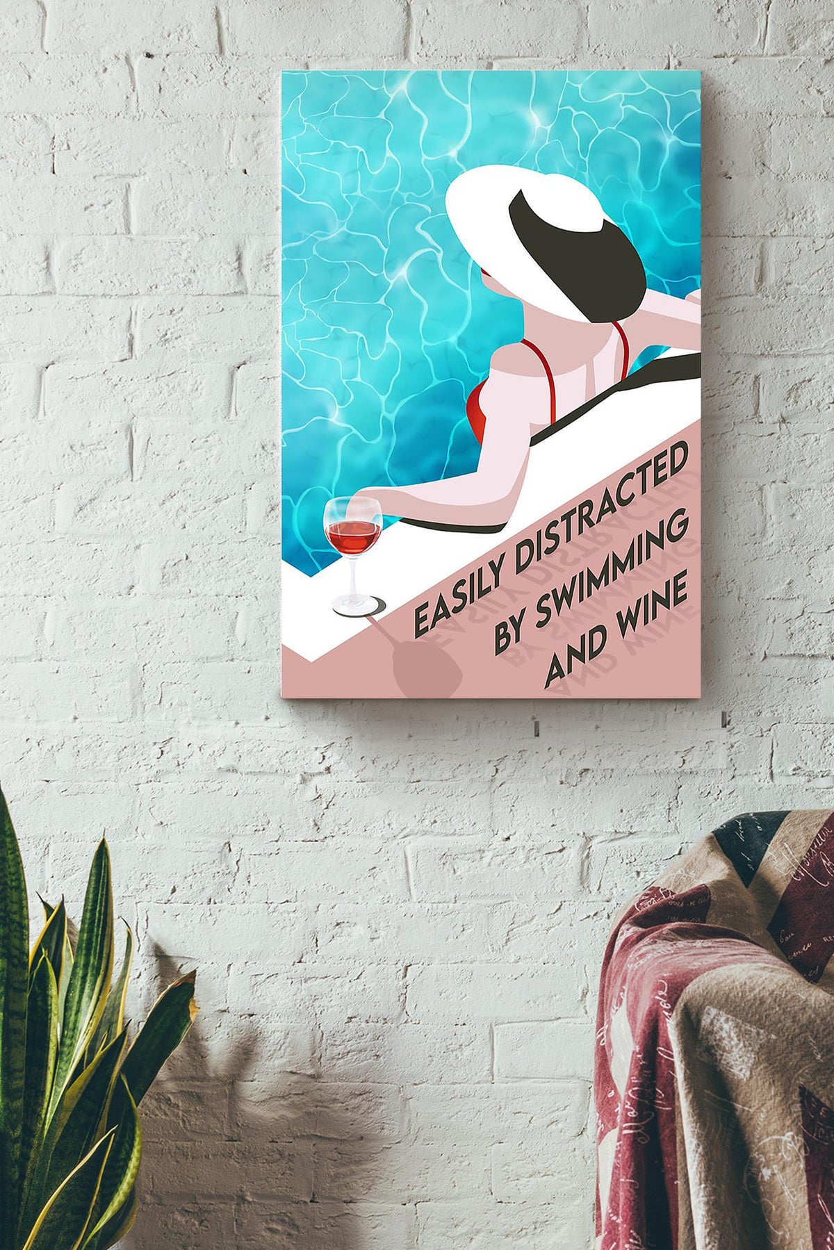 Easily Distracted By Swimming And Wine For Home Decor Housewarming Canvas