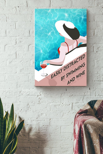 Easily Distracted By Swimming And Wine For Home Decor Housewarming Canvas