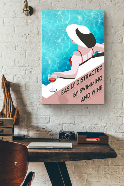 Easily Distracted By Swimming And Wine For Home Decor Housewarming Canvas