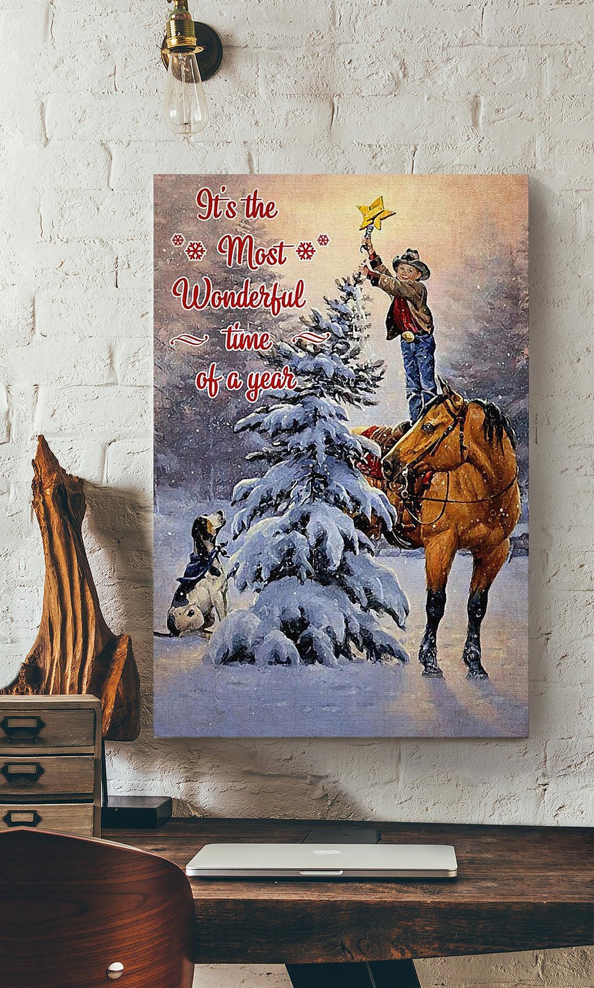 Christmas Boy With Horse And Dog Dog Wall Art For Home Decor Christmas Gift Canvas Gallery Wrapped Canvas Framed Gift Idea Framed Prints, Canvas