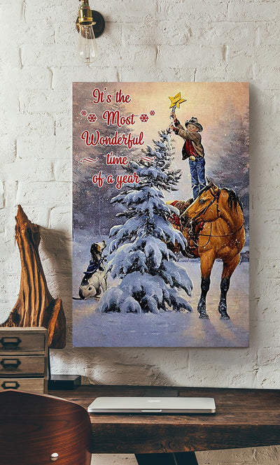 Christmas Boy With Horse And Dog Dog Wall Art For Home Decor Christmas Gift Canvas Gallery Wrapped Canvas Framed Gift Idea Framed Prints, Canvas