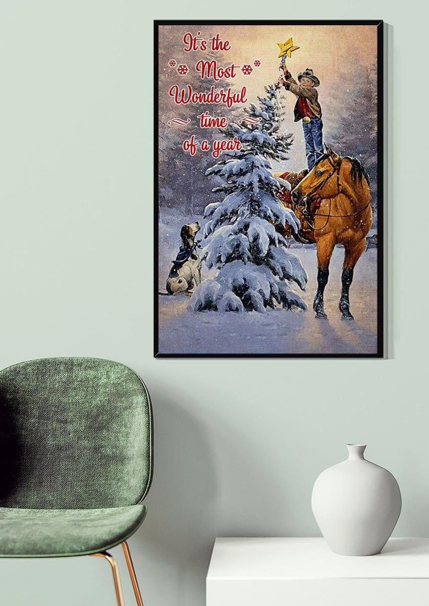 Christmas Boy With Horse And Dog Dog Wall Art For Home Decor Christmas Gift Canvas Gallery Wrapped Canvas Framed Gift Idea Framed Prints, Canvas