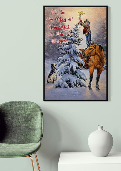Christmas Boy With Horse And Dog Dog Wall Art For Home Decor Christmas Gift Canvas Gallery Wrapped Canvas Framed Gift Idea Framed Prints, Canvas