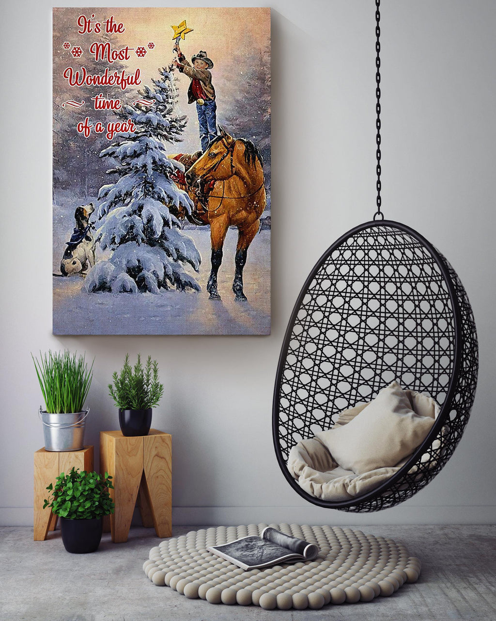 Christmas Boy With Horse And Dog Dog Wall Art For Home Decor Christmas Gift Canvas Gallery Wrapped Canvas Framed Gift Idea Framed Prints, Canvas