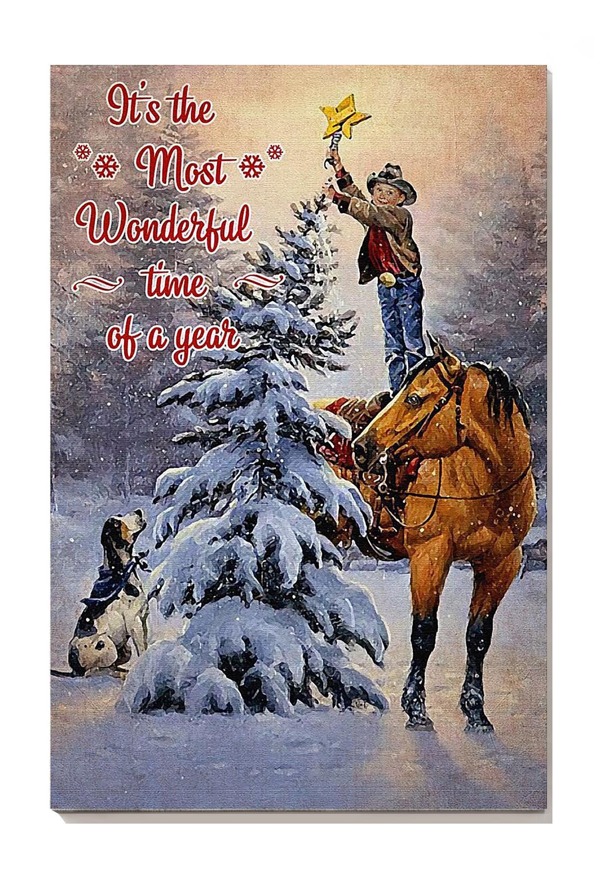 Christmas Boy With Horse And Dog Dog Wall Art For Home Decor Christmas Gift Canvas Gallery Wrapped Canvas Framed Gift Idea Framed Prints, Canvas