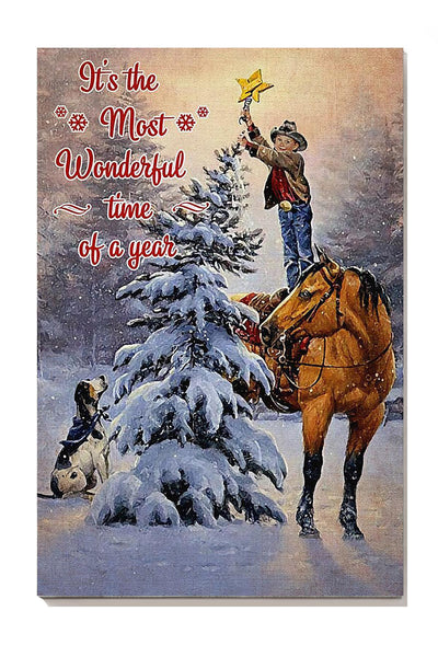 Christmas Boy With Horse And Dog Dog Wall Art For Home Decor Christmas Gift Canvas Gallery Wrapped Canvas Framed Gift Idea Framed Prints, Canvas