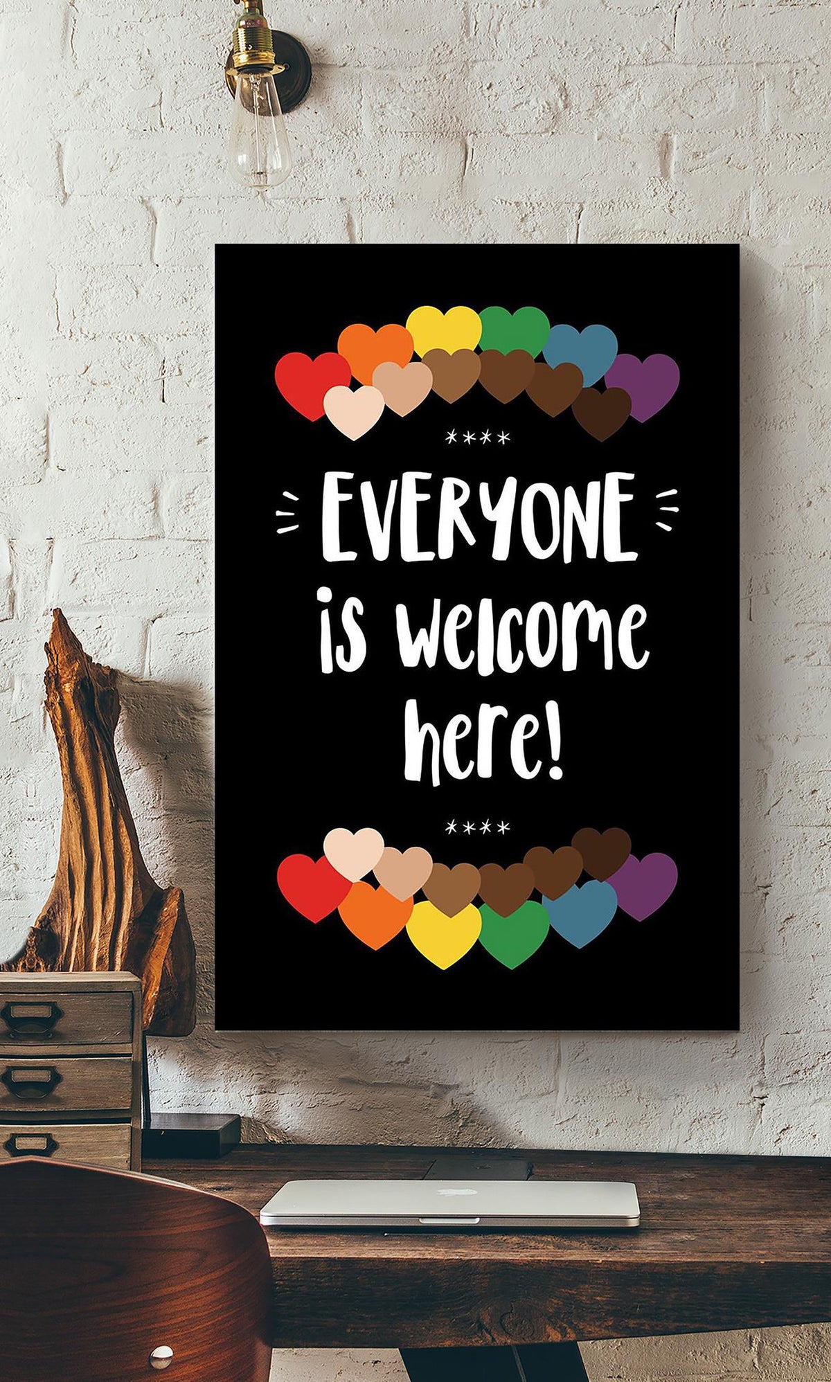 Everyone Is Welcome Here Equality Wall Art For Classroom Nusery Pre School Decor Canvas Gallery Wrapped Canvas Framed Gift Idea Framed Prints, Canvas