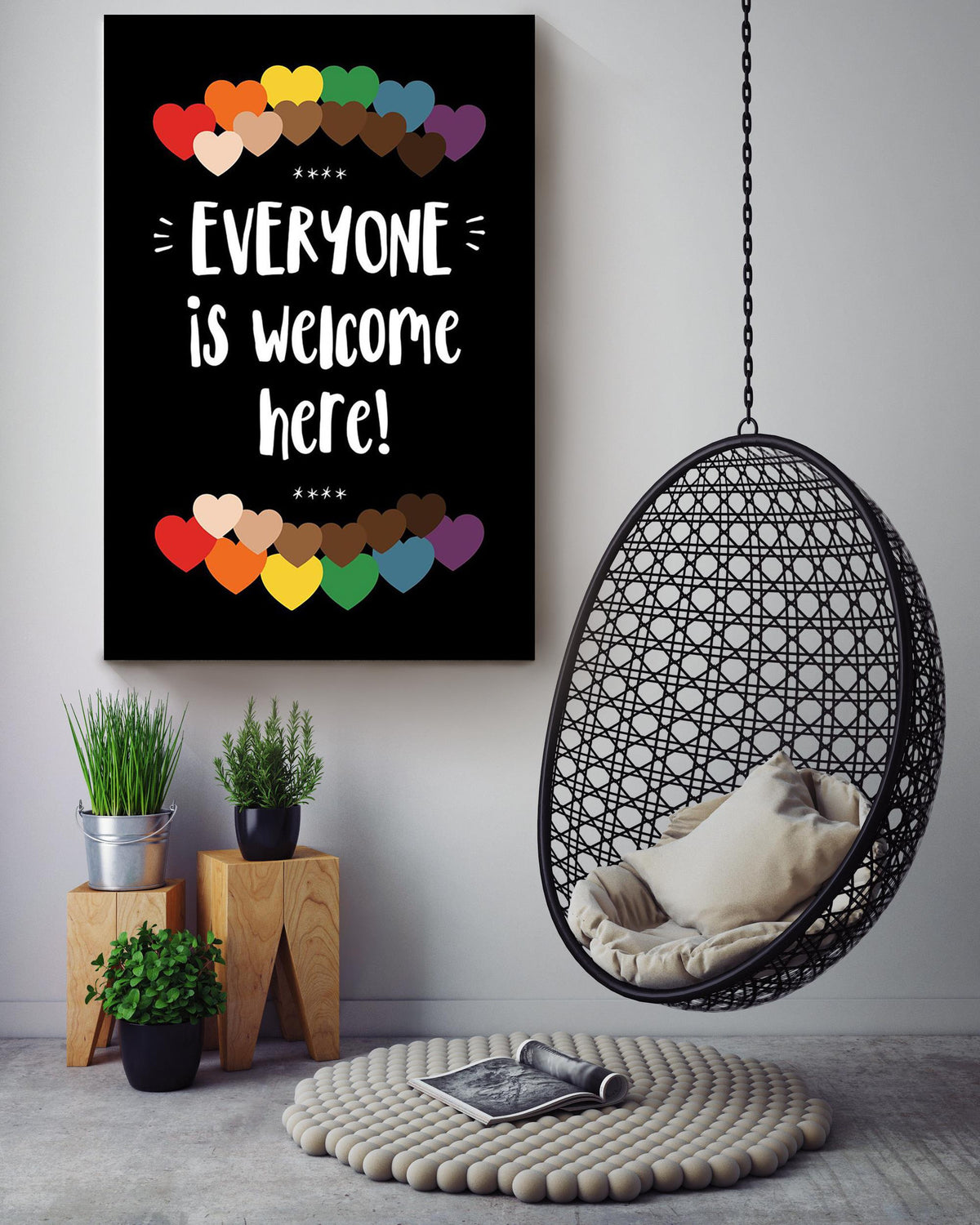 Everyone Is Welcome Here Equality Wall Art For Classroom Nusery Pre School Decor Canvas Gallery Wrapped Canvas Framed Gift Idea Framed Prints, Canvas