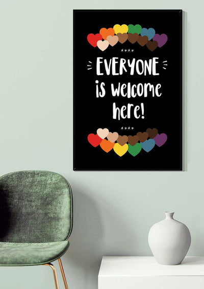 Everyone Is Welcome Here Equality Wall Art For Classroom Nusery Pre School Decor Canvas Gallery Wrapped Canvas Framed Gift Idea Framed Prints, Canvas