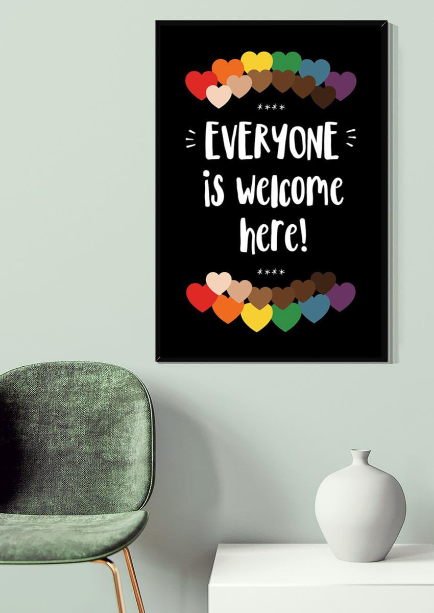 Everyone Is Welcome Here Equality Wall Art For Classroom Nusery Pre School Decor Canvas Gallery Wrapped Canvas Framed Gift Idea Framed Prints, Canvas