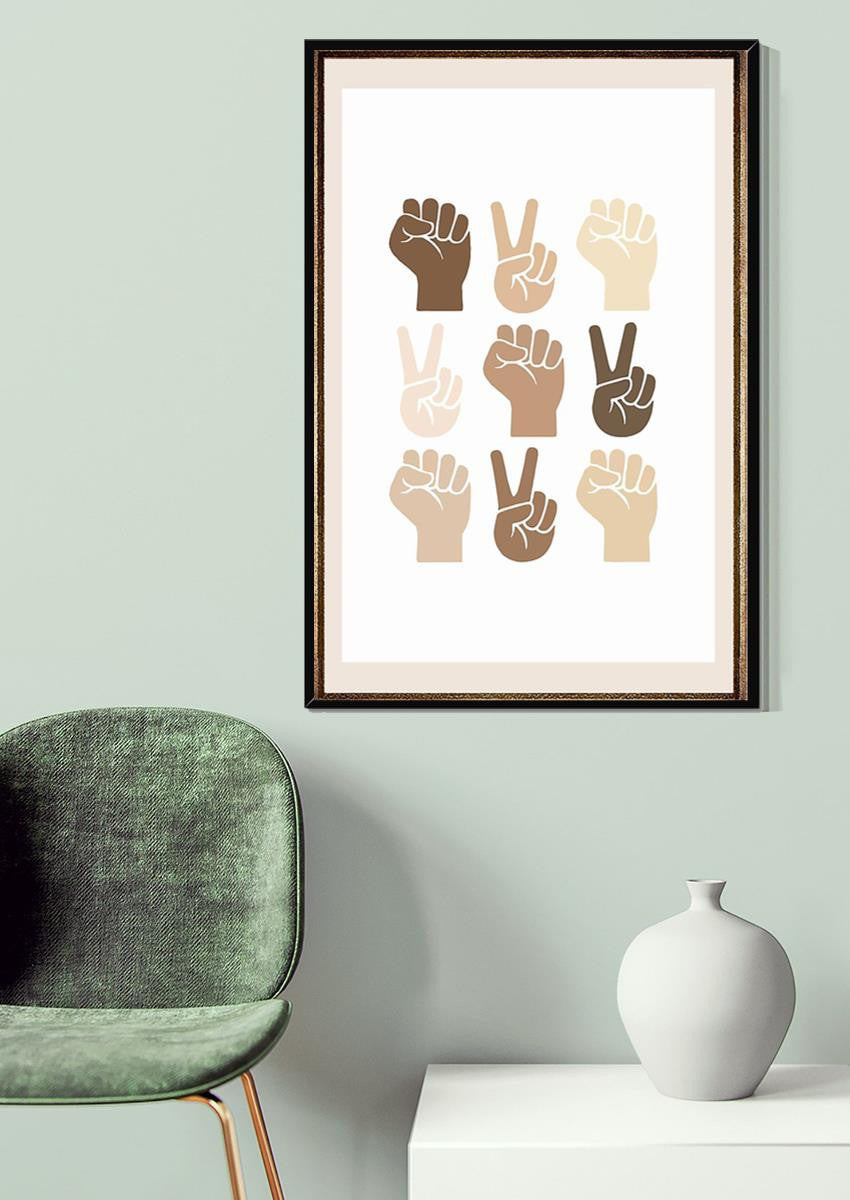 Diversity Skin Color Hand S Ign Language Equality Wall Art For Nursery Pre School Decor Canvas Gallery Wrapped Canvas Framed Gift Idea Framed Prints, Canvas